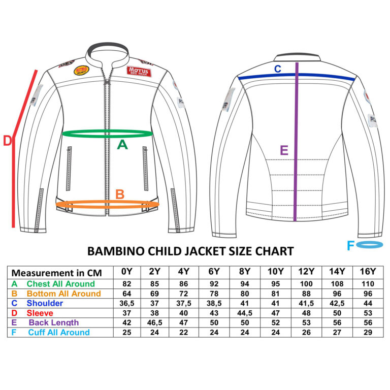 Kerozen Bambino Child Jackets Size Chart