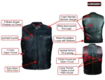 Kerozen EDDIE Gilet Cuir Biker Homme Light Weight and HEAVY WEIGHT Infographics