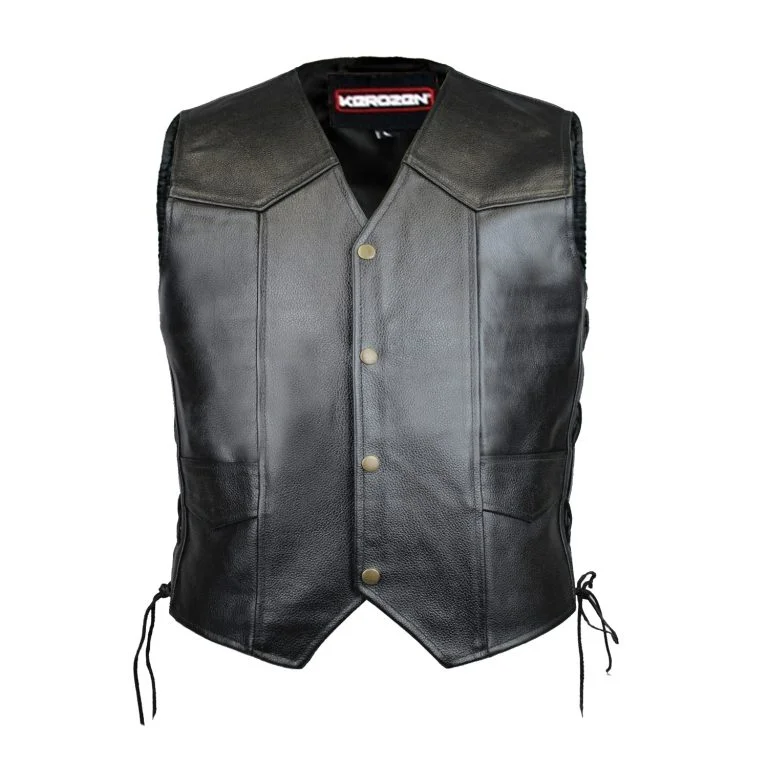 Gilet En Cuir Pour Moto Vintage Rétro - Marque GearX, Neuf Avec étiquettes, Noir