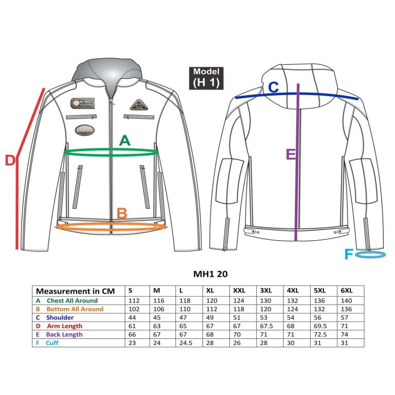 Kerozen MH1 Vintage Mens Leather Jackets Size Chart