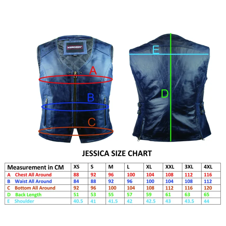 Kerozen Navy Blue Gilet Ladies JESSICA Size Chart