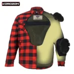 Kerozen Biker Flannel Jacket Motorcycle Kevlar Shirt inner protections