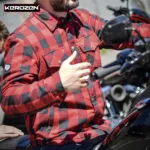 Kerozen Motorcycle Shirts with Protections Summer Biker Casual Shirts Long Sleeve Buttons Flannel Checks with Dupont Kevlar Aramid
