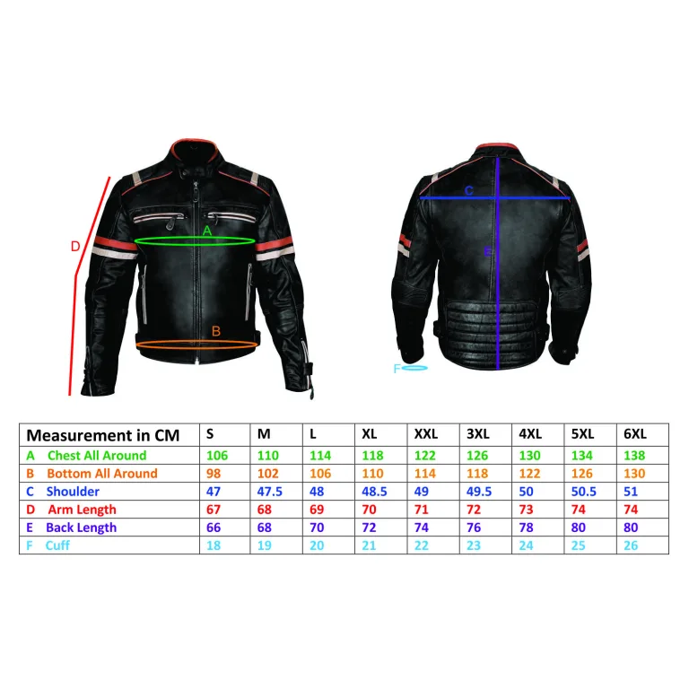 ROD Leather Jacket men size chart