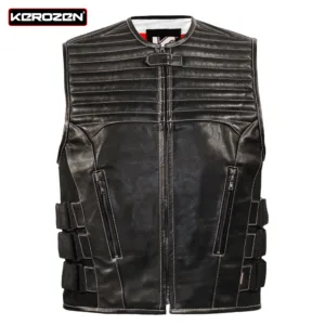 Kerozen Leather Biker Vest