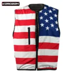 Usa Flag Micro Polyester Lining Leather Biker Vest