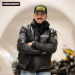 Kerozen Frank Mens Leather Riding Jacket pour Hommes