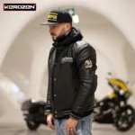 Kerozen Frank Mens Leather Riding Jacket pour Hommes