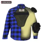 Kerozen Motorbike Kevlar Shirt Biker Long Sleeve Flannel Check Motorcycle Shirt inner protections