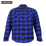Kerozen Motorbike Kevlar Shirt Biker Long Sleeve Flannel Check Motorcycle Shirt