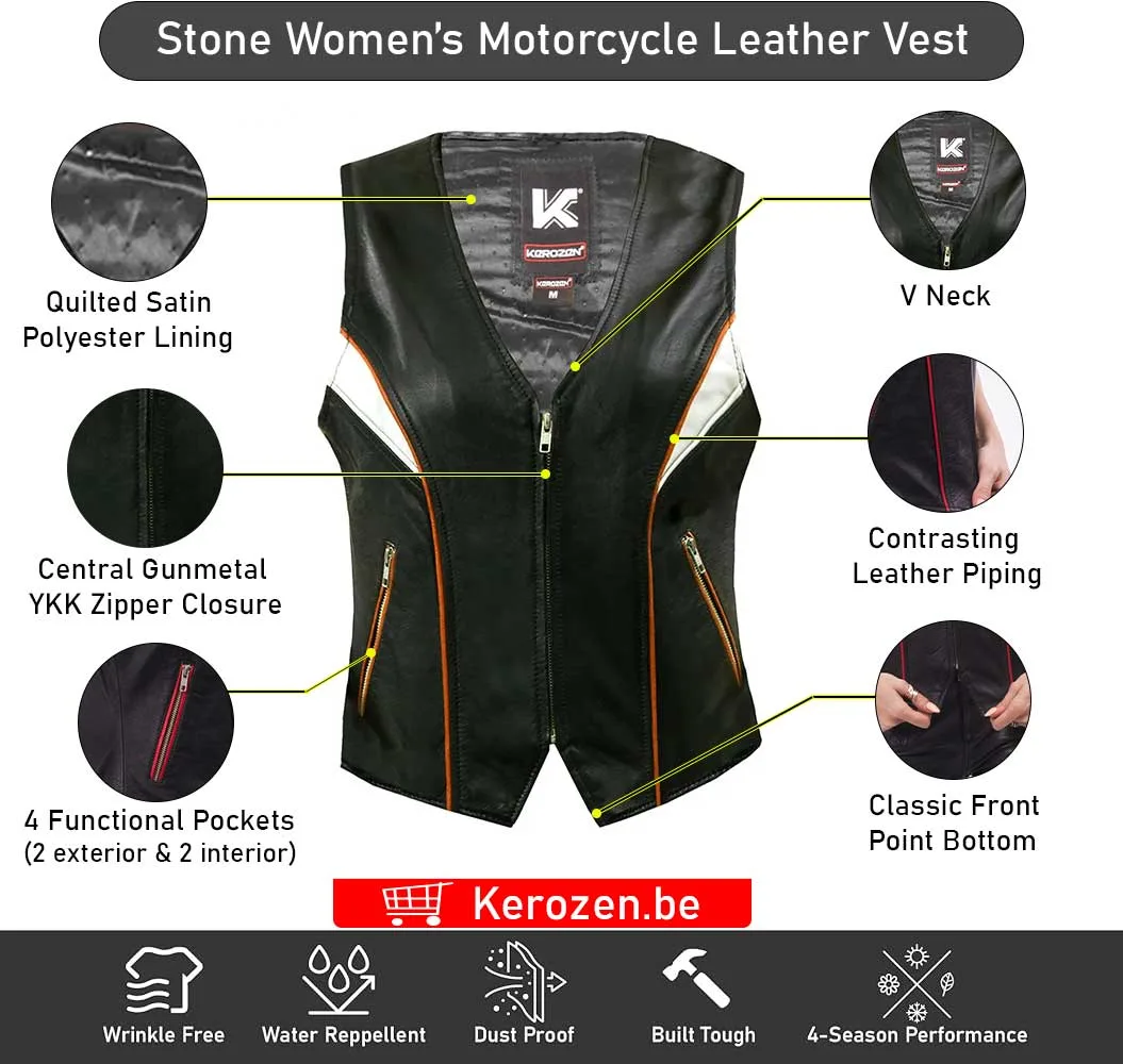 Stone-Front Stone Women's Motorcycle Leather Vest