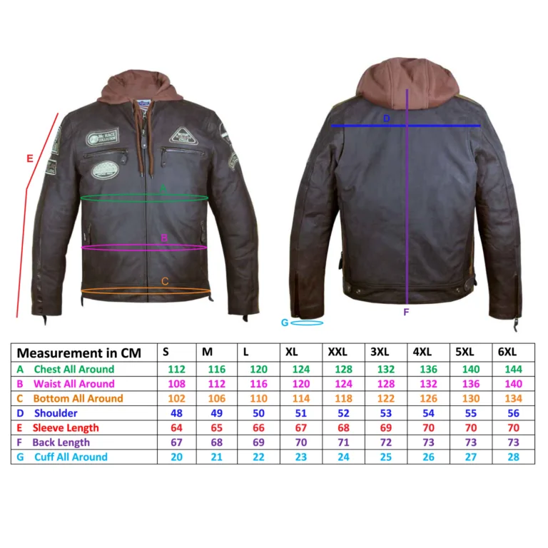 Kerozen MH1 Blouson Cuir Moto Homme Size Chart