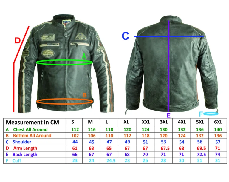 MC Murray Ciur veritable Jarvis Grey Cracker Motorcycle Jacket Size Chart